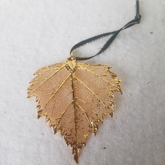 Pendant ornament Gold dipped NATURAL LEAF design‎ Filigree holiday Jewelry - Picture 2 of 4